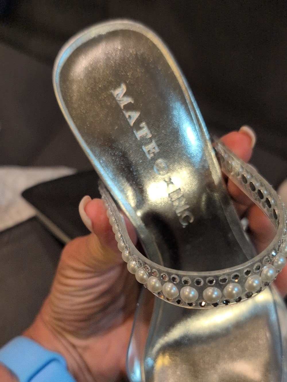 INC Clear Silver Pearl-Detail Mule Heels. NWT. Size 8.5 - Picture 4 of 8